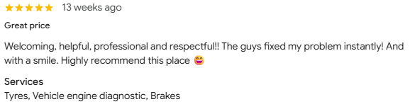 Customer Google review 8 of 12